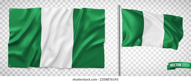 Ilustración vectorial realista de las banderas nigerianas sobre un fondo transparente.