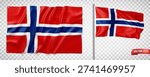 Vector realistic illustration of Norwegian flags on a transparent background.