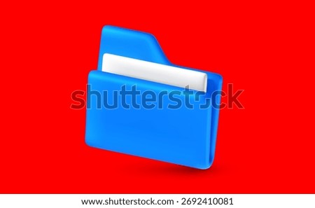 Vector realistic illustration of office blue color computer file folder archive. 3d cartoon style concept design of digital portfolio symbol. Business paper document folder icon for banner, poster