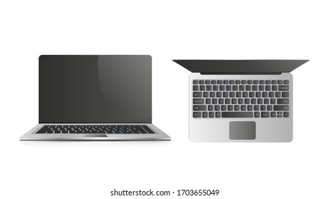 Vector Realistic Illustration Of An Open Laptop. Laptop View Straight And Top. Isolated On A White Background.