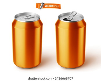 Vector realistic illustration of orange soda cans on a white background.