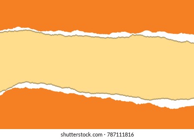 vector realistic illustration of orange torn paper on yellow background with frame for text