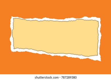vector realistic illustration of orange torn paper on yellow background with frame for text