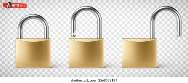 Vector realistic illustration of padlocks on a transparent background.