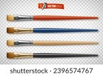Vector realistic illustration of paintbrushes on a transparent background.