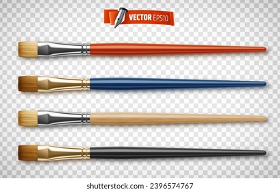 Vector realistic illustration of paintbrushes on a transparent background.