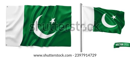 Vector realistic illustration of Pakistan flags on a white background.