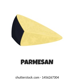 Vector Realistic Illustration of Parmesan Cheese isolated on White Background. Concept Design of Triangular Piece of Popular Cheese of Premium Quality for Pasta. Hard Type of Cheese for Carnivore Diet