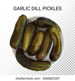 Vector realistic illustration of pickled cucumbers. Colorful objects on a transparent background.