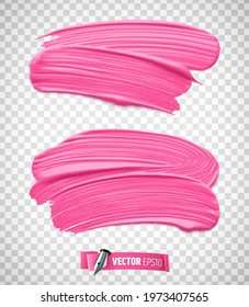 Vector realistic illustration of pink paint brush strokes on a transparent background.