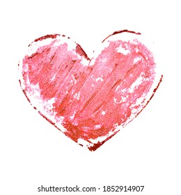 Vector realistic illustration of pink painted Heart isolated on white background. Hand drawn textured element.
