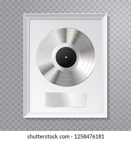 vector realistic illustration of the platinum LP with blank black label and white frame