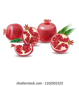 Vector realistic illustration of pomegranate,  isolated on a lighte  background. Design elements for invitations,  advertising of wine, juice, cosmetics, health products, agricultural fairs.