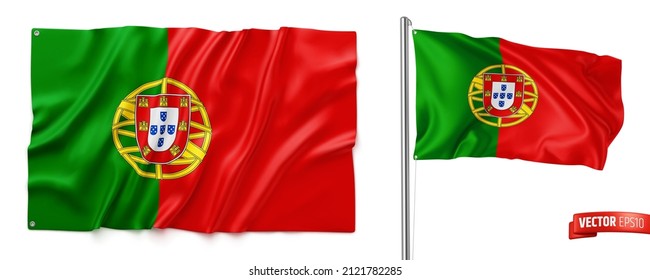 Vector realistic illustration of Portuguese flags on a white background.