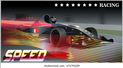 Vector Realistic illustration. Poster advertising for racing car, motor racing. Modern model