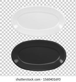 
Vector realistic
 illustration of pottery. An isolated image of porcelain plates. White and black oval plates.