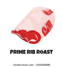 Vector Realistic Illustration of Prime Beef Rib Roast. Food Theme with Meat Product. Farm Product for Barbecue, Restaurant in Cartoon Flat Style. Ingredient of Uncooked Loin for Carnivore Diet