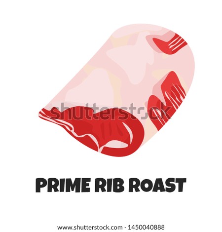 Vector Realistic Illustration of Prime Beef Rib Roast. Food Theme with Meat Product. Farm Product for Barbecue, Restaurant in Cartoon Flat Style. Ingredient of Uncooked Loin for Carnivore Diet