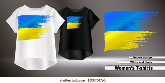Vector realistic illustration of a women’s print t-shirt. Ukrainian flag on a t-shirt.