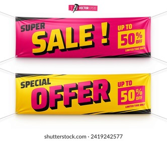 Vector realistic illustration of promotional banners on a white background.