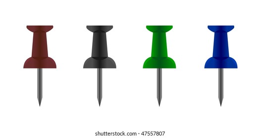 Vector realistic illustration of push pin collection