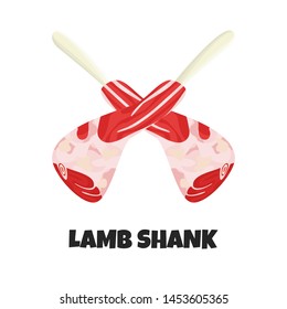 Vector Realistic Illustration of Raw Lamb Shank. Concept Design of Chops Ribs Shank for Banner, Poster of Restaurant, Butcher Shop, Meat Market. Uncooked Ingredient for Carnivore Diet