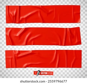 Vector realistic illustration of red adhesive tape on a transparent background.