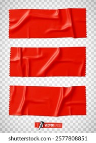 Vector realistic illustration of red adhesive tape on a transparent background.