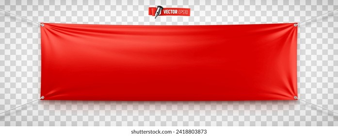 Vector realistic illustration of a red advertising banner on a transparent background.