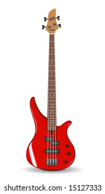 Vector realistic illustration of red bass guitar