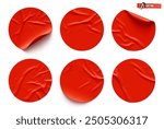 Vector realistic illustration of red round stickers on a white background.