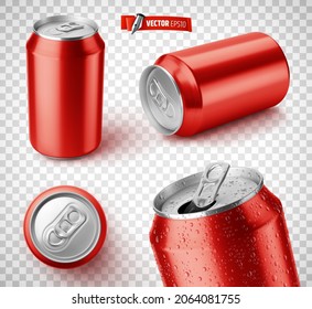 Vector realistic illustration of red soda cans on a transparent background.