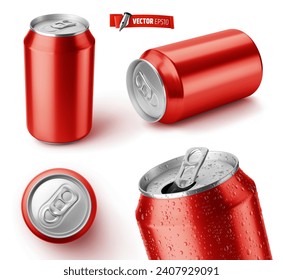 Vector realistic illustration of red soda cans on a white background.