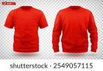 Vector realistic illustration of red sweat-shirt and t-shirt on a transparent background.