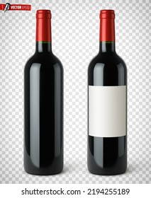 Vector realistic illustration of red wine bottles on a transparent background.