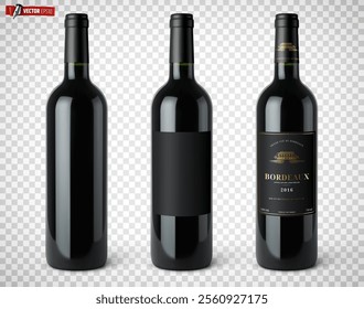 Vector realistic illustration of red wine bottles on a transparent background.