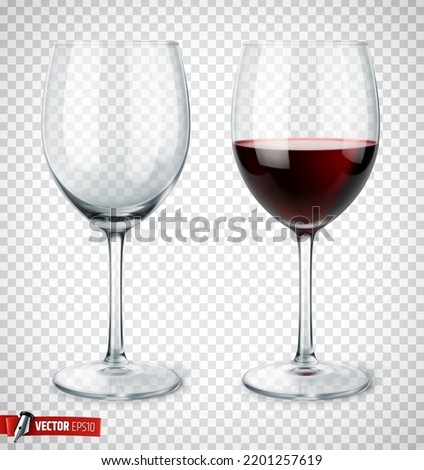 Vector realistic illustration of red wine glasses on a transparent background.
