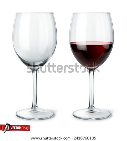Vector realistic illustration of red wine glasses on a white background.