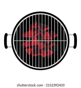 Ilustración vectorial realista de la parrilla vacía redonda con carbón caliente, aislada en fondo blanco. Icono de vista superior de barbacoa.