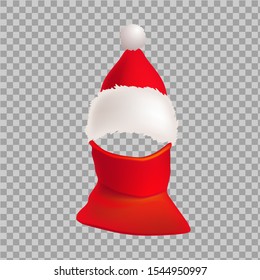 Vector realistic illustration of Santa's hat. Attribute of a Christmas costume. Hat with closed bottom.