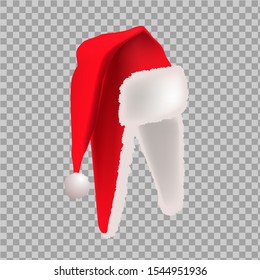Vector realistic illustration of Santa's hat. Attribute of a Christmas costume. Hat with long bottom edges.