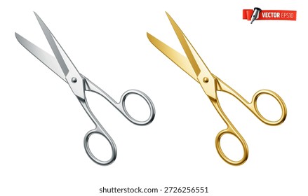 Vector realistic illustration of scissors on a white background.