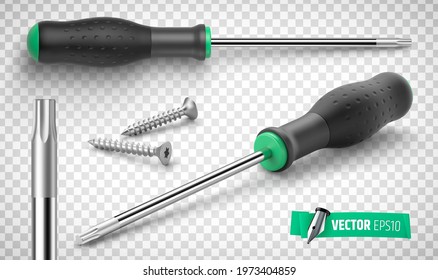 Vector realistic illustration of screwdrivers on a transparent background