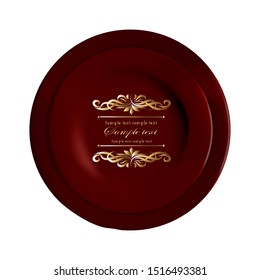 Vector realistic illustration of served dishes. Golden letters of your text on dark plates.