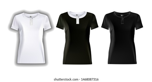 Vector realistic illustration of a set of women's t-shirts. White and black tight-fitting women's t-shirts.