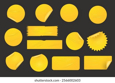 Vector realistic illustration set of yellow round and rectangular stickers, clip art