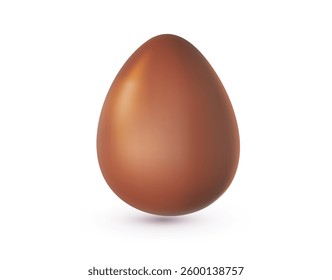 Vector realistic illustration of shine chocolate egg isolated on white background. 3d cartoon style design of sweet chocolate egg for holiday easter hunt greeting card, banner, poster, flyer