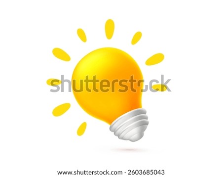 Vector realistic illustration of shine golden color light bulb icon on white background. Business creative idea symbol. 3d cartoon style design of electric yellow glow light bulb icon for banner