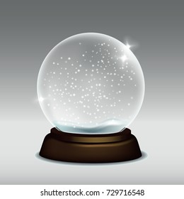 Vector realistic illustration of snow globe isolated on grey background