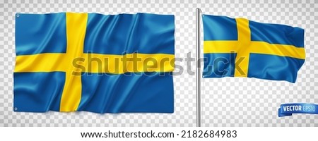 Vector realistic illustration of Swedish flags on a transparent background.